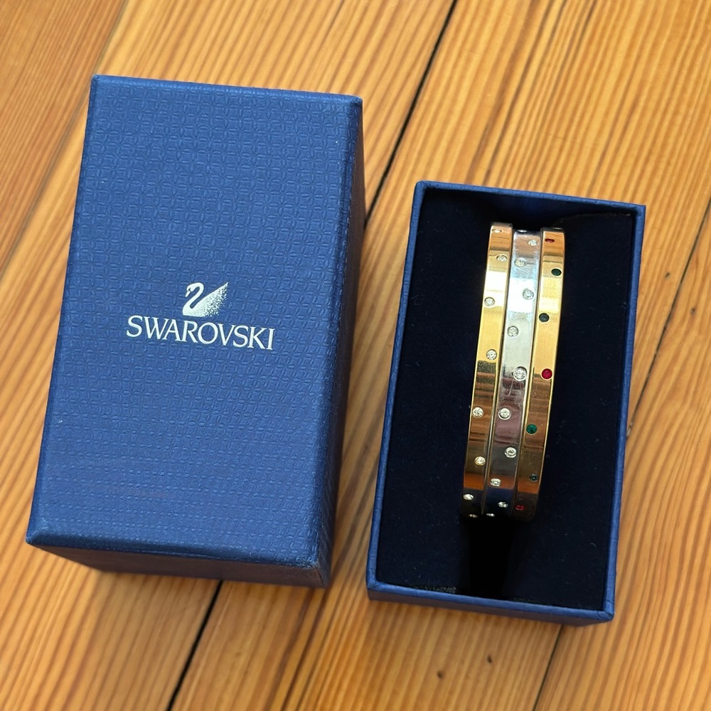 Swarovski Gold and Silver Crystal Bangle Set Lot (3)